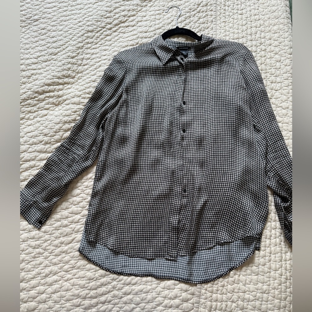 Club Monaco checkered 100% silk Button Down Shirt